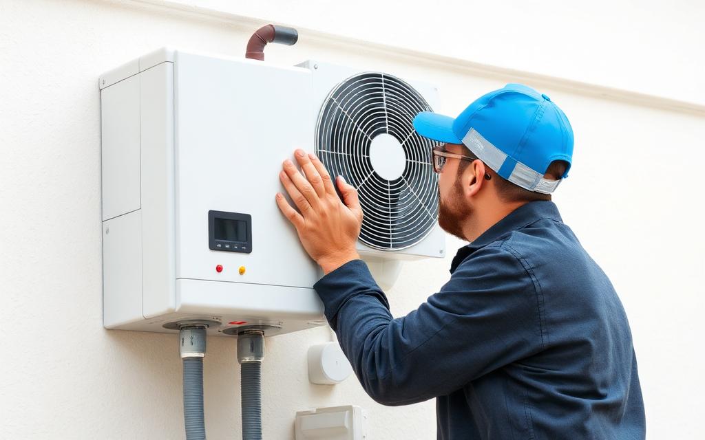 Técnico realizando manutenção preventiva em inversor solar