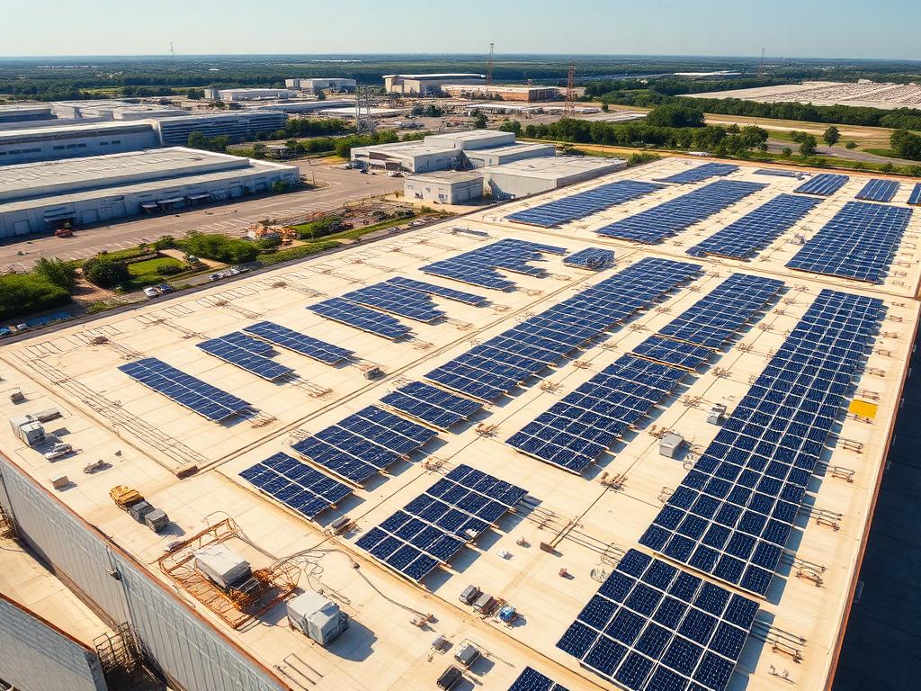 Usina solar instalada na cobertura de um galpão comercial