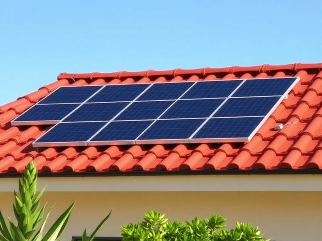 Sistema fotovoltaico instalado em telhado residencial de telha cerâmica